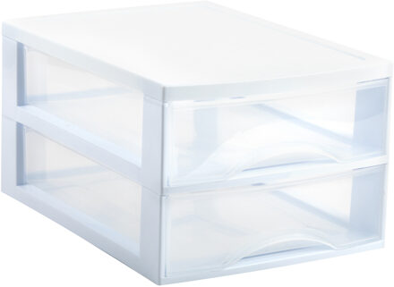 Ladekastje bureau organizer - 2 lades - wit/transparant - L26 x B35 x H19 cm - kunststof