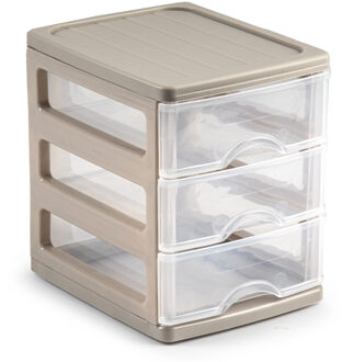 Ladekastje bureau organizer - 3 lades - beige/transparant - L13 x B17 x H17 cm - kunststof