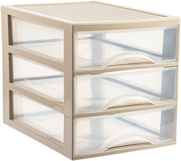 Ladekastje bureau organizer - 3 lades - beige/transparant - L26 x B35 x H27 cm - kunststof