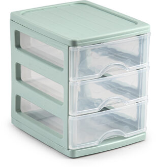 Ladekastje bureau organizer - 3 lades - groen/transparant - L13 x B17 x H17 cm - kunststof