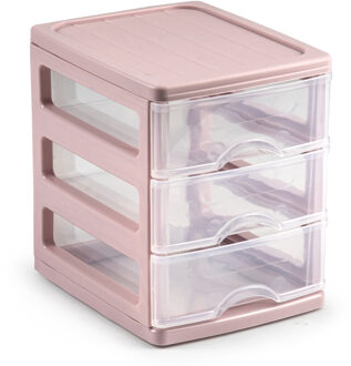 Ladekastje bureau organizer - 3 lades - roze/transparant - L13 x B17 x H17 cm - kunststof