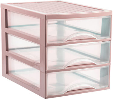 Ladekastje bureau organizer - 3 lades - roze/transparant - L26 x B35 x H27 cm - kunststof