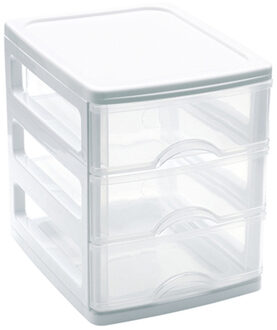 Ladekastje bureau organizer - 3 lades - wit/transparant - L13 x B17 x H17 cm - kunststof