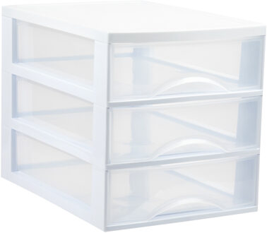 Ladekastje bureau organizer - 3 lades - wit/transparant - L26 x B35 x H27 cm - kunststof