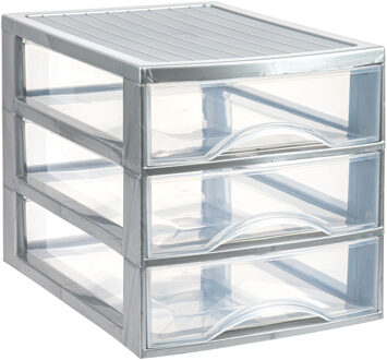 Ladekastje bureau organizer - 3 lades - zilver/transparant - L26 x B35 x H27 cm - kunststof