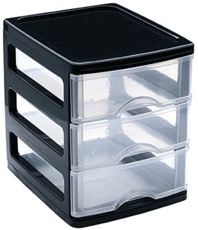 Ladekastje bureau organizer - 3 lades - zwart/transparant - L13 x B17 x H17 cm - kunststof