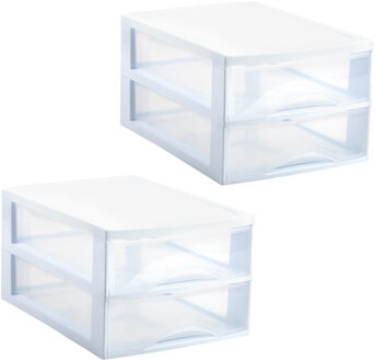 Ladekastje bureau organizer - 3x - 2 lades - wit/transparant - L26 x B35 x H19 cm - kunststof