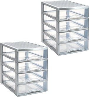 Ladekastje bureau organizer - 8x lades - zilver/transparant - L26 x B35 x H36 cm - kunststof
