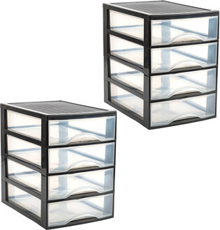 Ladekastje bureau organizer - 8x lades - zwart/transparant - L26 x B35 x H36 cm - kunststof