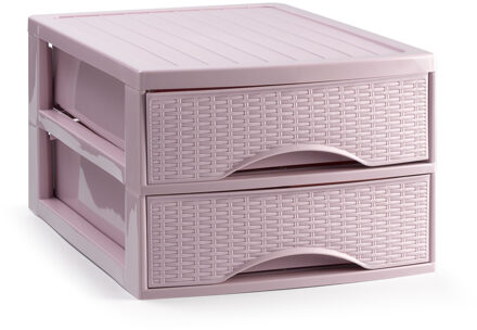 Ladekastje bureau organizer SORTED - 2 lades - roze - L26 x B35 x H19 cm - kunststof
