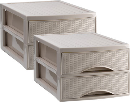 Ladekastje bureau organizer SORTED - 2x - 2 lades - beige - L26 x B35 x H19 cm - kunststof