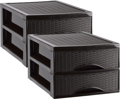 Ladekastje bureau organizer SORTED - 2x - 2 lades - donkerbruin - L26 x B35 x H19 cm - kunststof