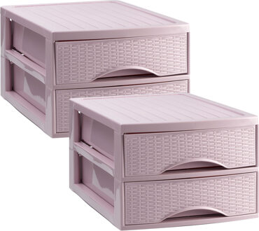 Ladekastje bureau organizer SORTED - 2x - 2 lades - roze - L26 x B35 x H19 cm - kunststof