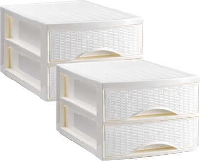 Ladekastje bureau organizer SORTED - 2x - 2 lades - wit - L26 x B35 x H19 cm - kunststof