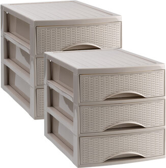Ladekastje bureau organizer SORTED - 2x - 3 lades - beige - L26 x B35 x H28 cm - kunststof