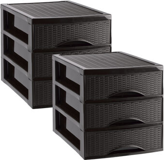 Ladekastje bureau organizer SORTED - 2x - 3 lades - donkerbruin - L26 x B35 x H28 cm - kunststof