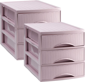 Ladekastje bureau organizer SORTED - 2x - 3 lades - roze - L26 x B35 x H28 cm - kunststof