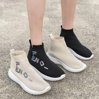 Ladies Casual Running Shoes Woman Knit Sock Shoes Flats Plus Size 43 Breathable Mesh Platform Sneakers Women Slip on Soft