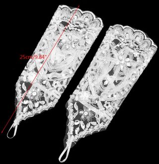 Lady Bruid Trouwjurk Kant Hollow Out Bridal Handschoenen Kraal Vingerloze Handschoen U90E