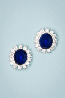 Lady Diana oorstekers in saffierblauw Blauw/Zilver