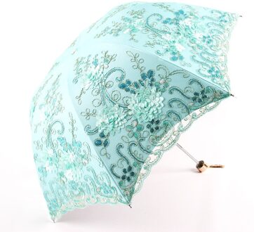 Lady Drievoudige Kant Paraplu Winddicht Rain Parasol Paraplu Meisjes Luxe Uv-bescherming Zomer Zon Paraplu Voor Vrouwen groen