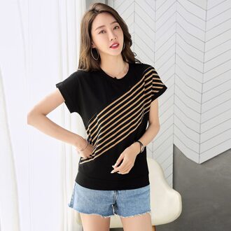 Lady Zomer Kameel Zwarte Strepen Batwing Mouw Katoenen T-shirt Vrouwen O-hals Plus Size T-shirt Vrouwelijke Mode Tops Xxl