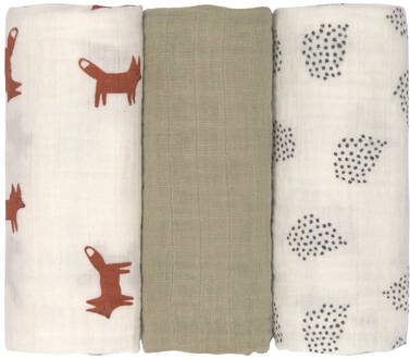 Lässig Swaddle & burp doek / luier M Little Forest Fox set van 3 stuks 60x60 cm Multikleur