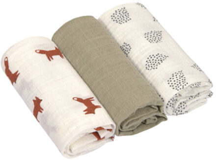 Lässig Swaddle & burp doek / luier M Little Forest Fox set van 3 stuks 60x60 cm Multikleur