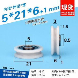 Lager Katrol Groove U Groef Betalen Off Opknoping Wiel Badkamer Wiel Nylon Pom Pom Roller Groove Wiel 5*21*6Mm U5 -21- 6 1