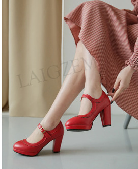 LAIGZEM Retro Mary Jane Shoes Mid Chunky Heels Women Heels Pumps Shoes Woman Lolita Students Sandals Spring Summer Size 33 45 48