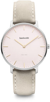 Lambretta Classico 36 mm Rose Goud Wit - dames horloge met leren band - 2228GRA
