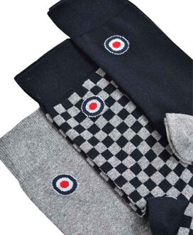Lambretta Geruite herensokken (Pak van 3) (Grijs/Navy) - maat