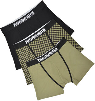 Lambretta Heren Boxershorts Assorti (Set van 3) (Khaki Groen/Zwart) - maat Kaki