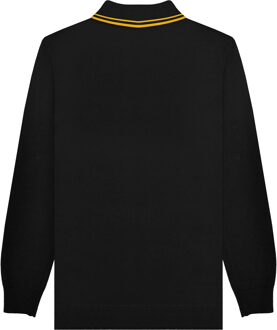 Lambretta Heren Gebreid poloshirt met lange mouwen (Zwart/Goud) - maat