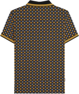 Lambretta Heren Geometrisch Poloshirt (Zwart/Goud) - maat S