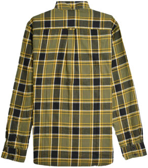 Lambretta Heren geruit geborsteld overhemd met lange mouwen (Kaki Groen/Zwart/Goud) - XL