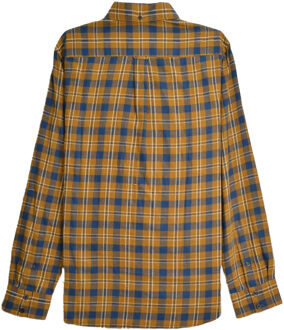 Lambretta Heren geruit geborsteld overhemd met lange mouwen (Mosterd/Navy) Mosterdgeel - 3XL