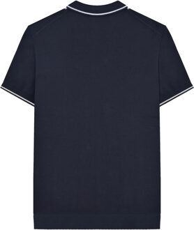 Lambretta Heren Greco Gestreept Gebreid Poloshirt met Korte Mouwen (Marine) - maat Navy