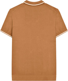 Lambretta Heren Greco Gestreept Gebreid Poloshirt met Korte Mouwen (Tabak) Geel - XL