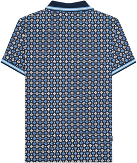 Lambretta Heren SS25 Geometrisch Groot & Lang Poloshirt (Marineblauw/Azur blauw) Navy