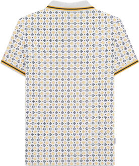 Lambretta Heren SS25 Geometrisch Polo Shirt (Wit/Navy/Goud) Blauw en wit - M