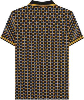 Lambretta Heren SS25 Geometrisch Poloshirt (Zwart/Goud) - maat XL