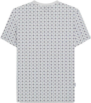 Lambretta Heren SS25 Geometrisch T-shirt (Wit/rookblauw) Blauw en wit - 2XL