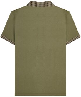 Lambretta Heren SS25 Gingham Poloshirt (Kaki Groen) - maat