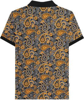 Lambretta Heren SS25 Paisley gemerkt poloshirt (Zwart/Goud) - maat