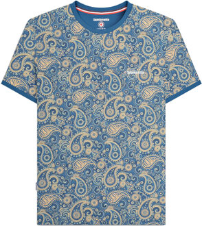 Lambretta Heren SS25 Paisley T-shirt (Donkerblauw/Crème) - maat