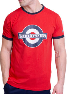 Lambretta heren SS25 Ringer Logo T-Shirt (Rood/Navy) Blauw en rood
