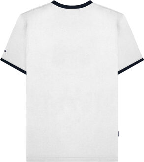 Lambretta Heren SS25 Ringer Logo T-Shirt (Wit/Marineblauw) - 3XL
