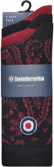 Lambretta Herensokken met Paisley (Verpakking van 3) (Zwart/Burgundy) - maat EU 39 - 45