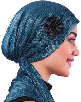 Lame Yazgülü Motorkap Hijab Vrouwen Petrol